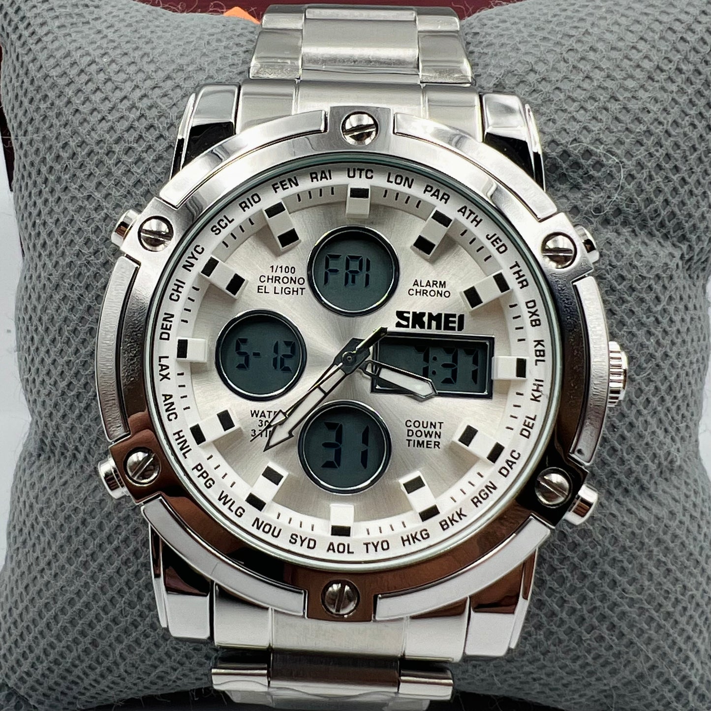 Skmei 2 Time Full Silver White Watch