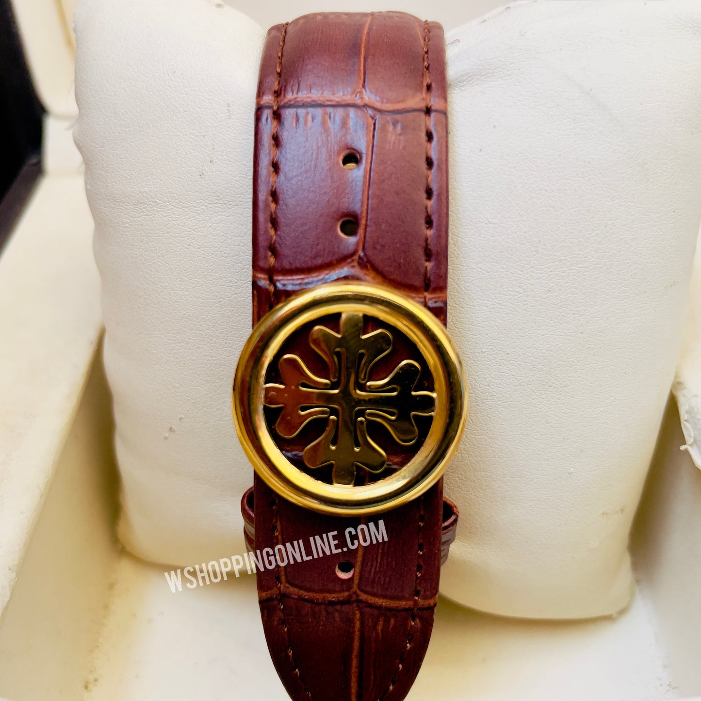 Patek Golden Brown Leather Strap Watch