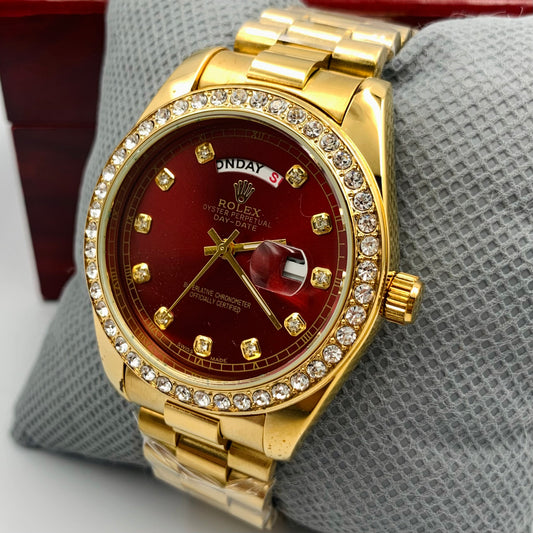 Rolx Diamond Golden Red Full DayDate Watch