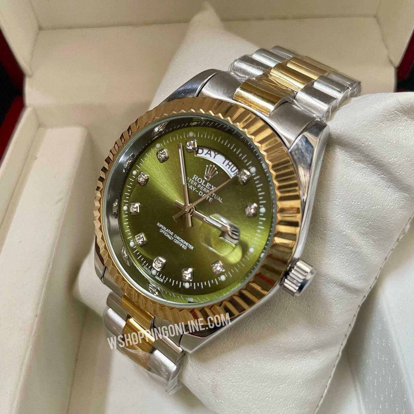 Twotone Green Daydate Watch