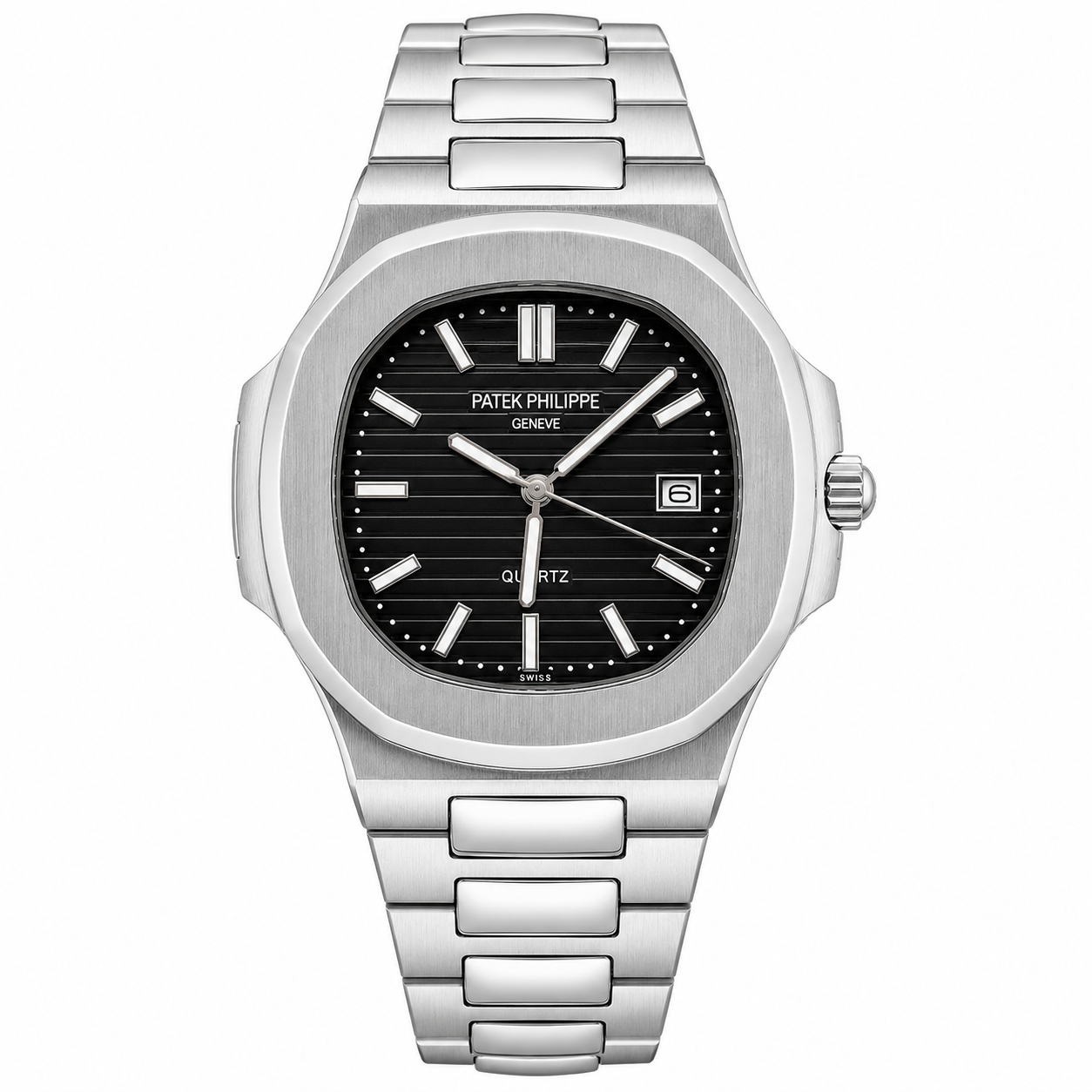 Master Patek Quartz Silver Black Watch