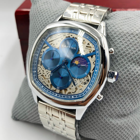 Cartier SunMoon Blue Dail Silver Chain Watch