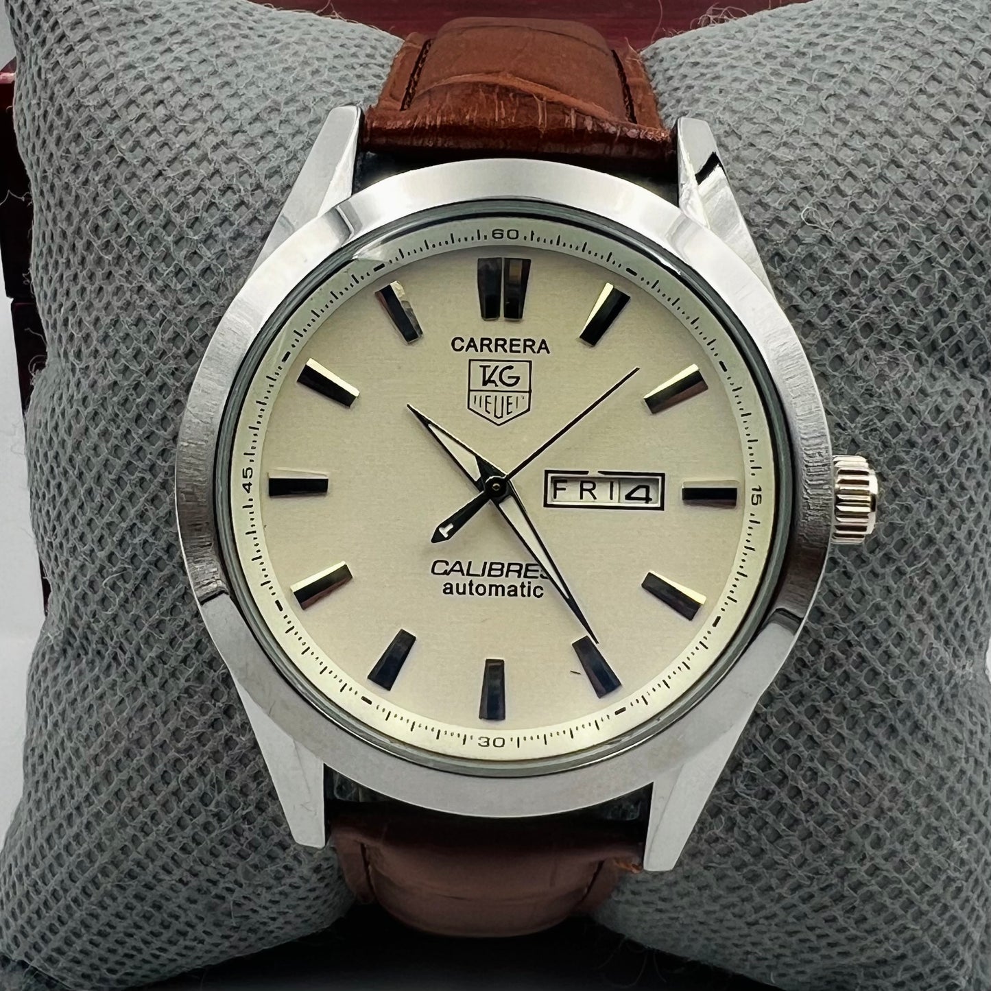 Tag Heuer Silver White Brown DayDate Watch