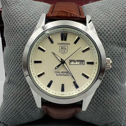Tag Heuer Silver White Brown DayDate Watch