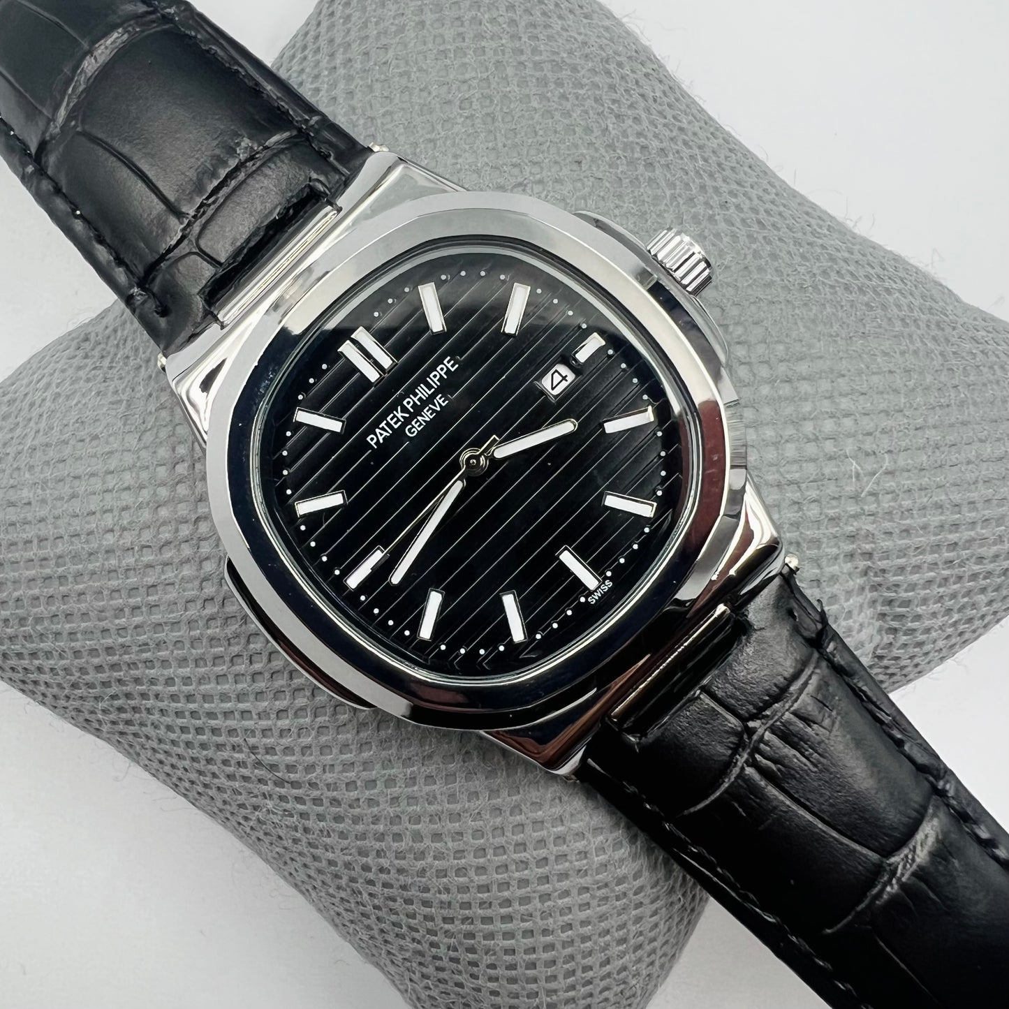 Patek Strap Silver Black Watch