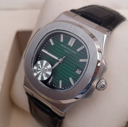 Master Patek Green Black Leather Watch