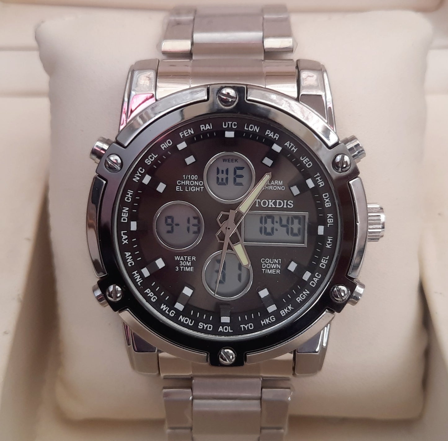 Tokdix 3 time Silver Black Original Watch