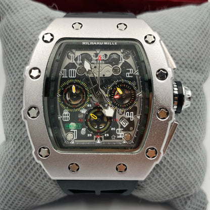 Richard Mille Black Strap Silver Dail Watch