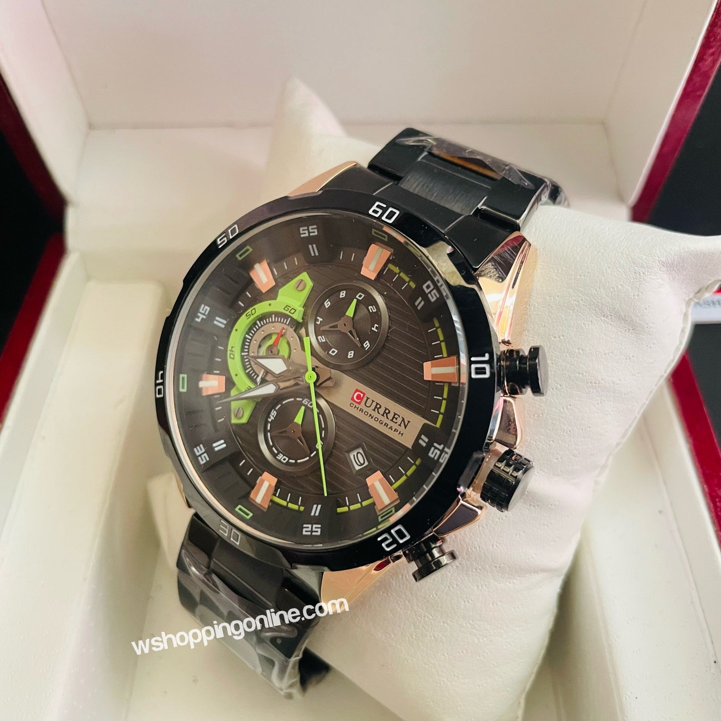 Curren Black Golden Chronograph working Original Watch (8402)