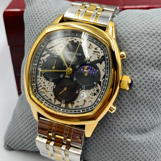 Cartier SunMoon Black Dail Twotone Chain Watch