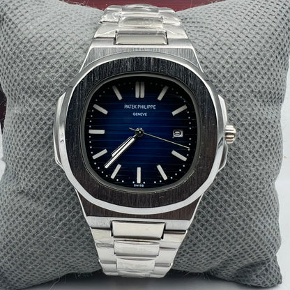 Patek Silver Blue Watch
