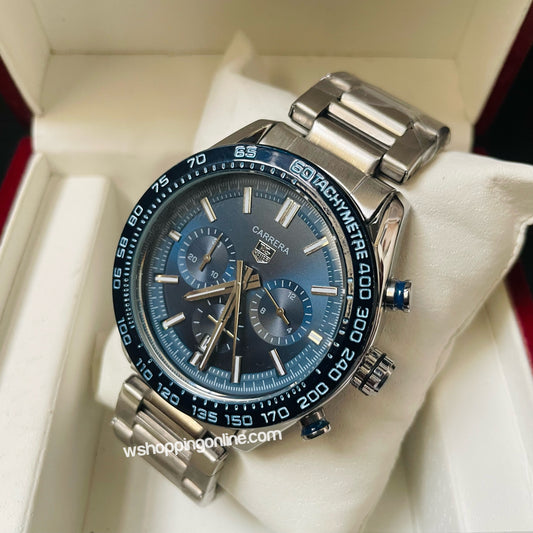 Tag Carrera Silver Blue Chronograph Working Watch