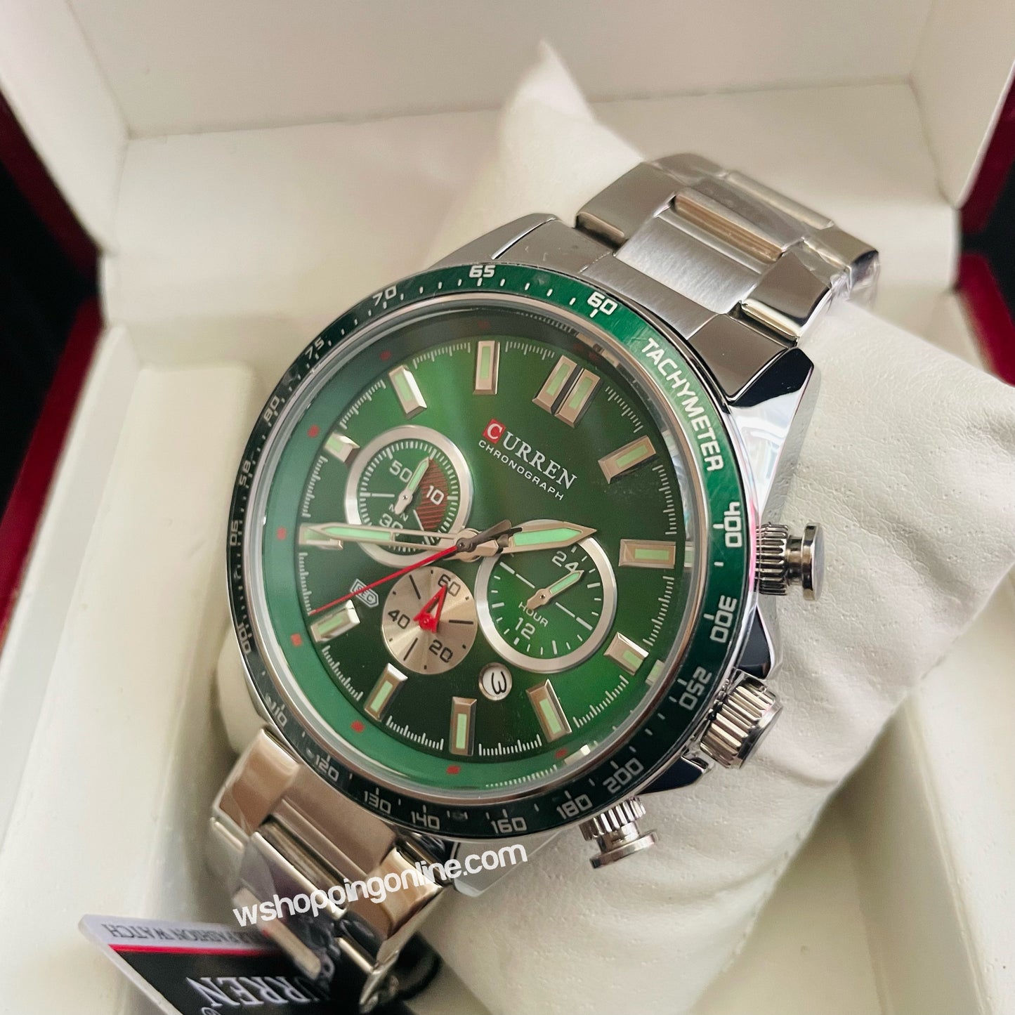 Curren Silver Green Chronograph working Original Watch (8418)