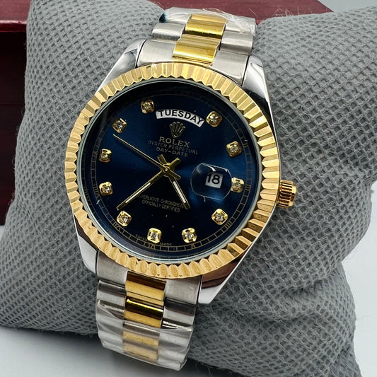 Rolx Twotone Blue Full DayDate Watch