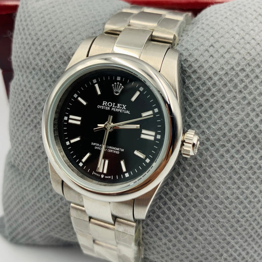 Ladies Rolx Silver Black Datejust Watch