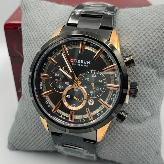Curren Black Twotone Chrono Working Watch
