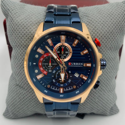 Curren Blue Twotone Chrono Working Watch