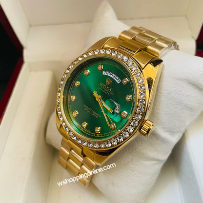 Golden Green Daydate Diamond Watch