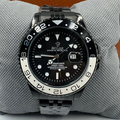 GMT Full Black Silver Watch