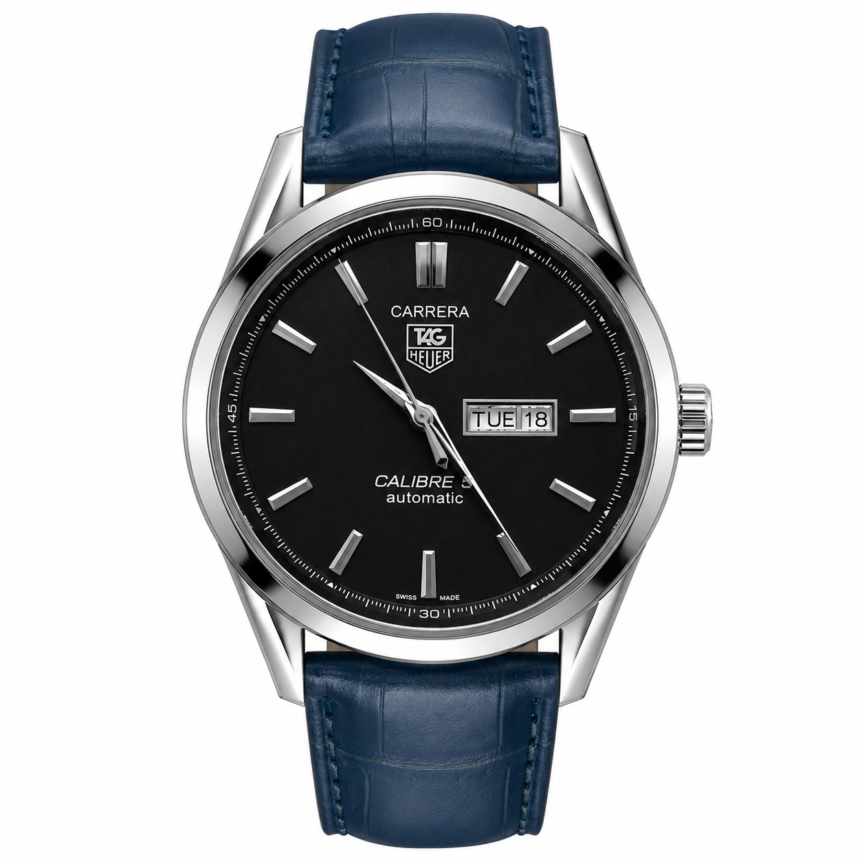 Tag Heuer Silver White Blue DayDate Watch