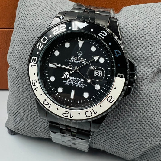GMT Full Black Silver Watch