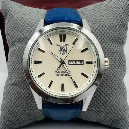 Tag Heuer Silver White Blue DayDate Watch
