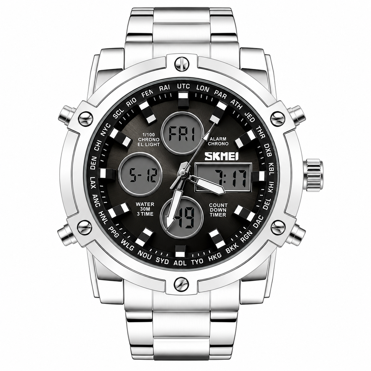 Skmei 2 Time Black Full Silver Watch