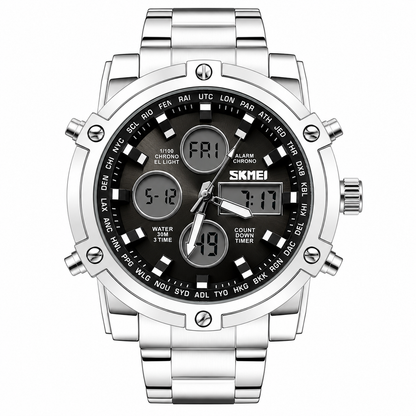 Skmei 2 Time Black Full Silver Watch