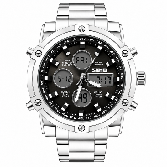 Skmei 2 Time Black Full Silver Watch