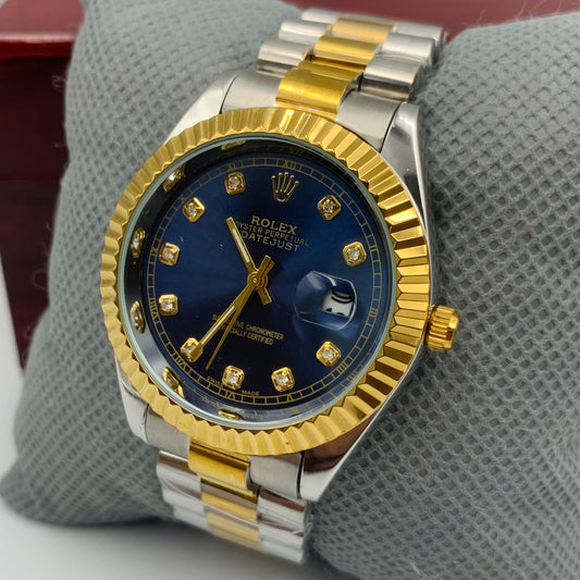 Rolx Simple Twotone Blue Datejust Watch