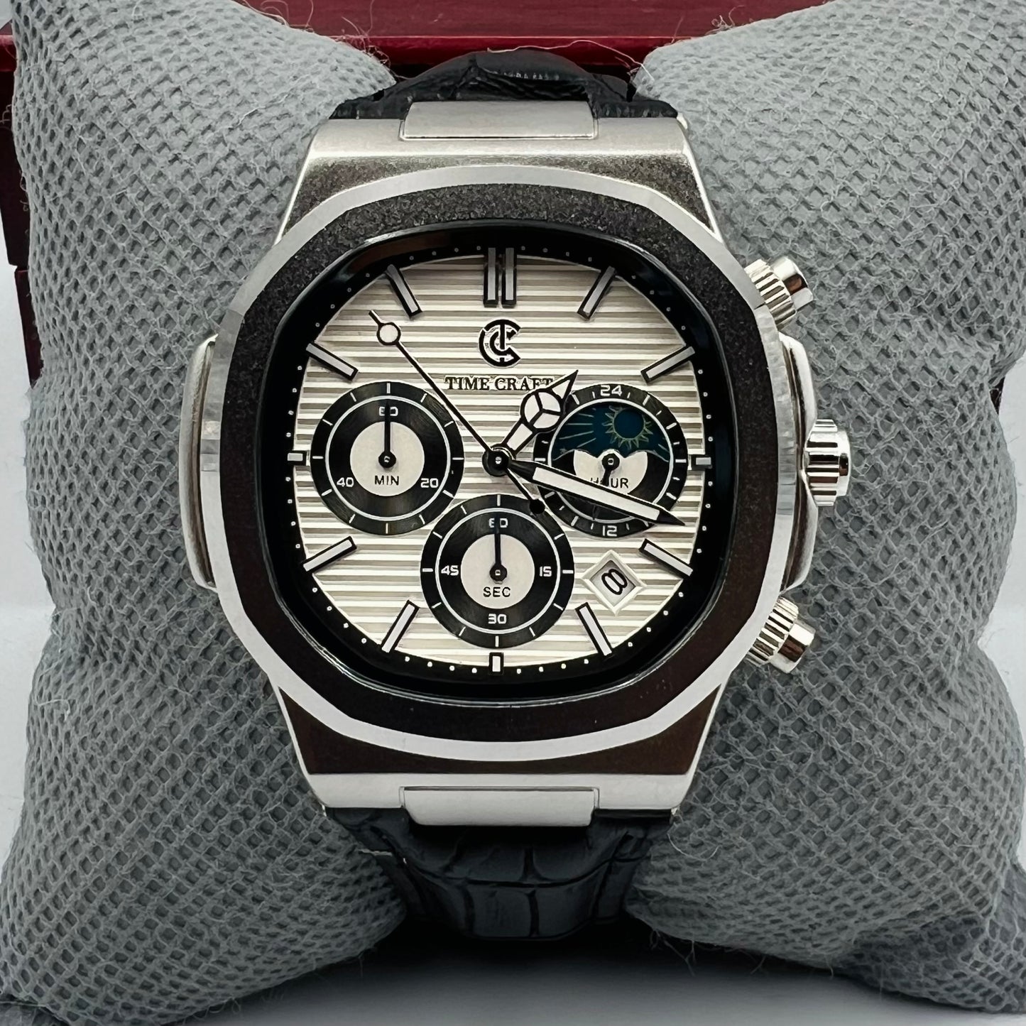 TimeCraft Leather Silver White Watch