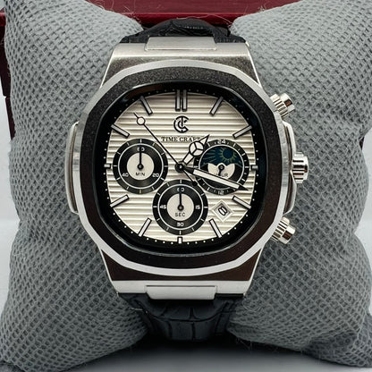 TimeCraft Leather Silver White Watch