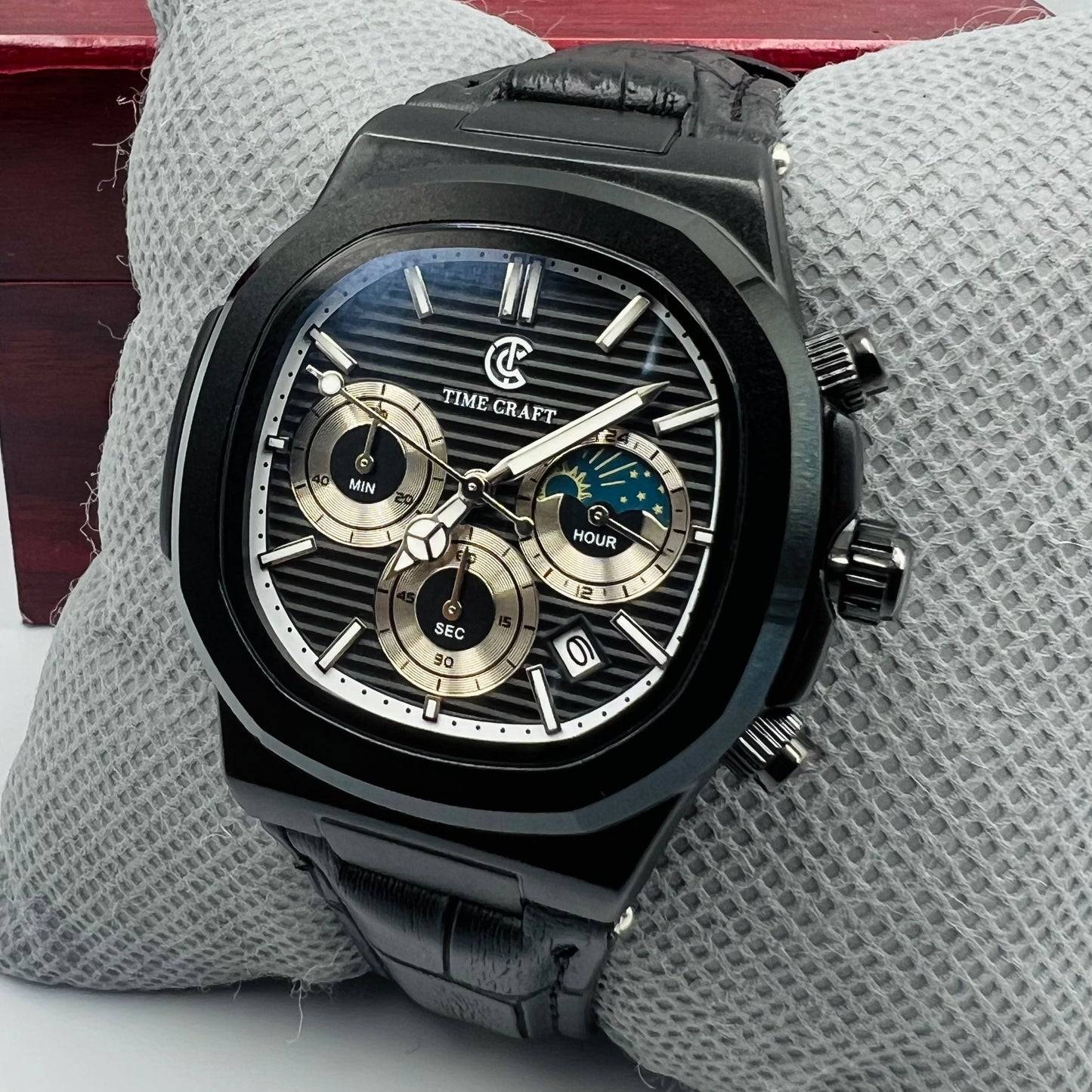 TimeCraft Leather Full Black Watch