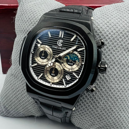 TimeCraft Leather Full Black Watch