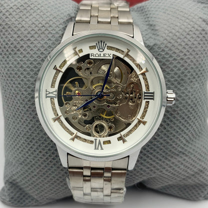 Rolx Skeleton Full Silver Watch