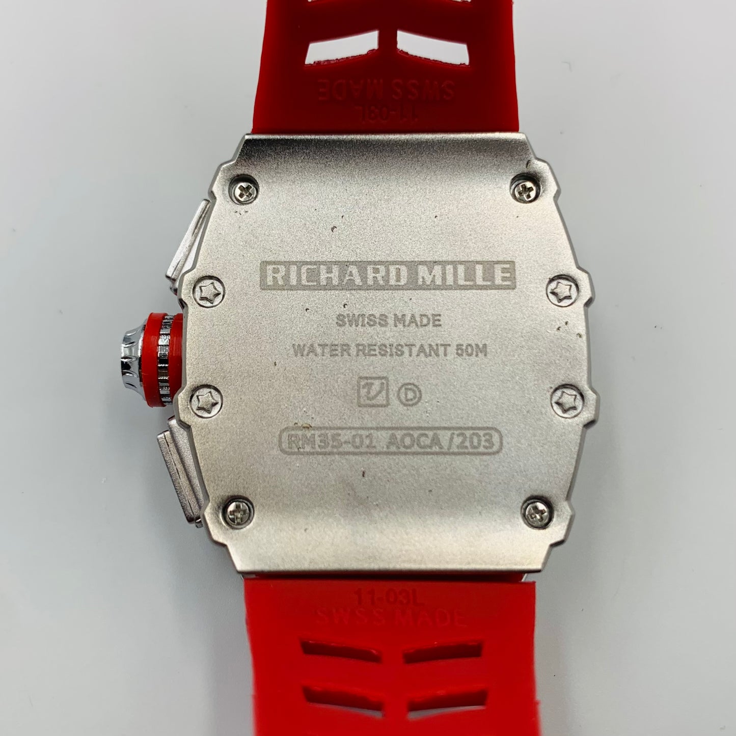 Richard Mille Red Strap Silver Dail Watch
