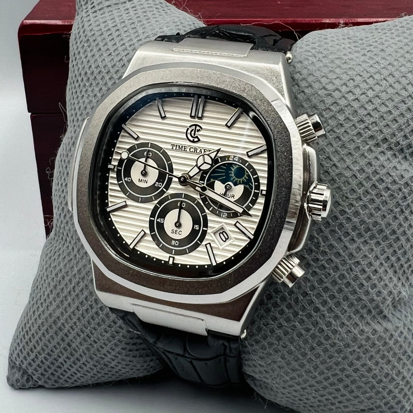 TimeCraft Leather Silver White Watch