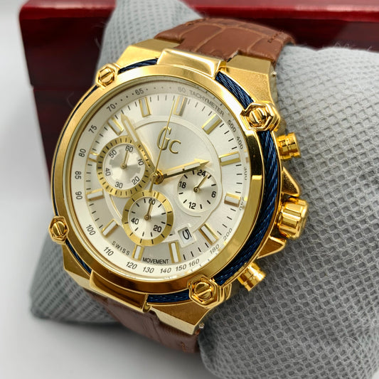 Gc White Golden Watch