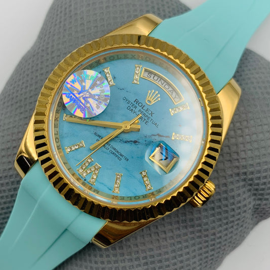 Rolx Skyblue Golden Watch