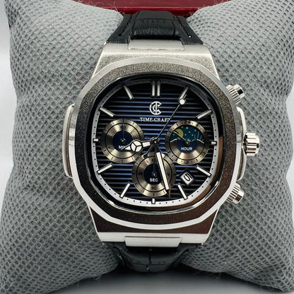 TimeCraft Leather Silver Blue Watch