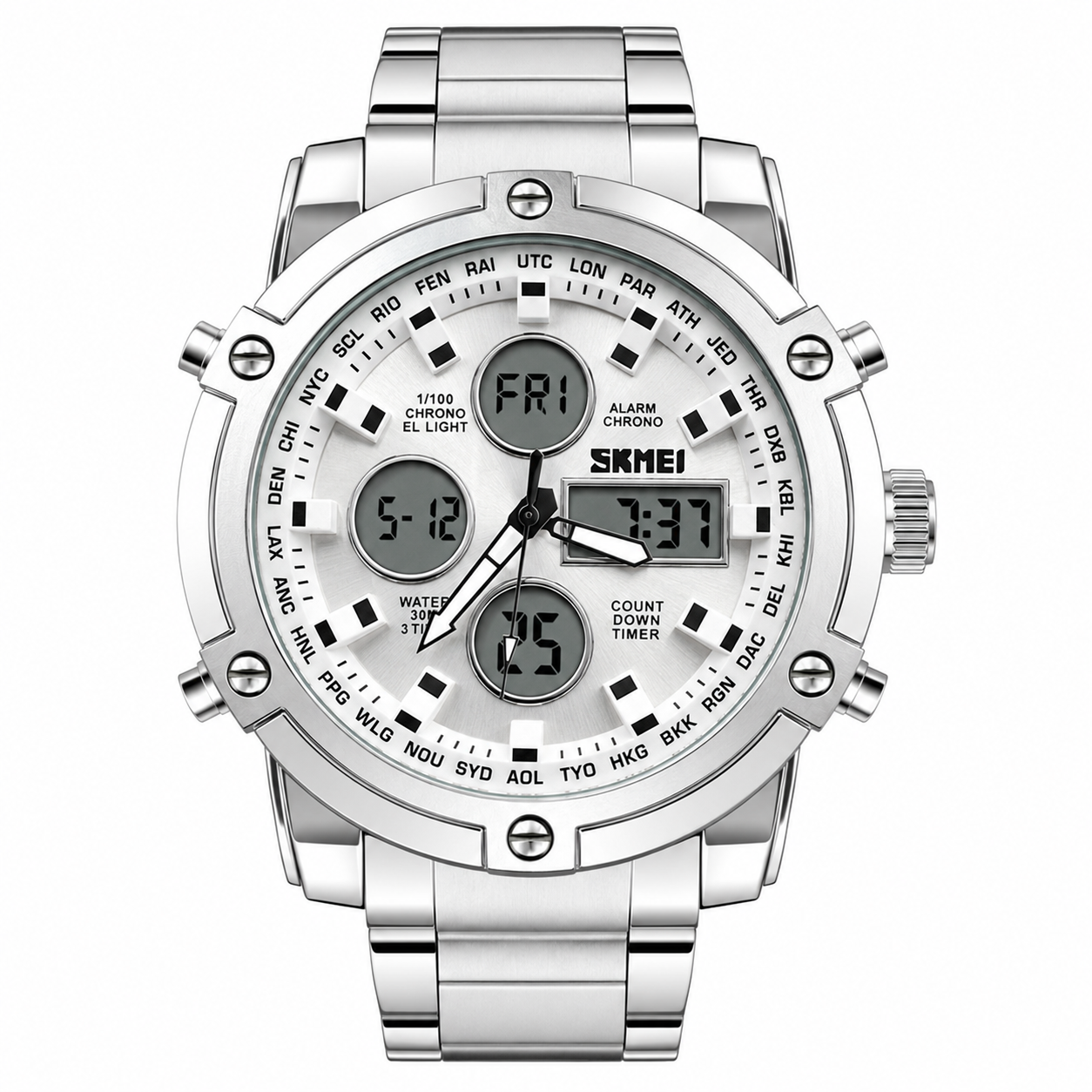 Skmei 2 Time Full Silver White Watch