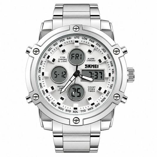 Skmei 2 Time Full Silver White Watch