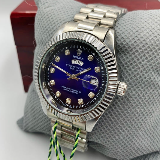 Rolx Silver Blue DayDate Watch