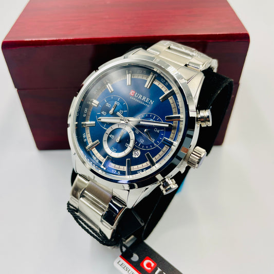 Orignal Curren Silver Blue Chronograph Working Watch