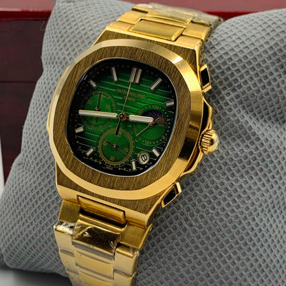 PP Full Golden Strap Green Dail Watch