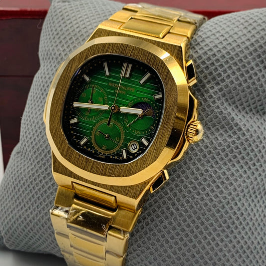 PP Full Golden Strap Green Dail Watch