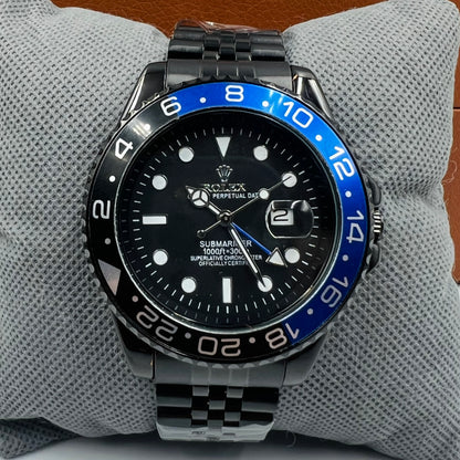 GMT Full Black Blue Watch