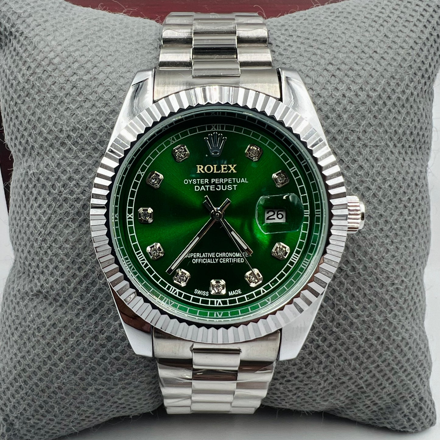 Rolx Datejust Silver Green Watch