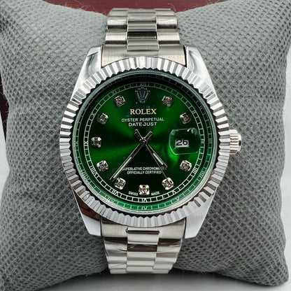 Rolx Datejust Silver Green Watch