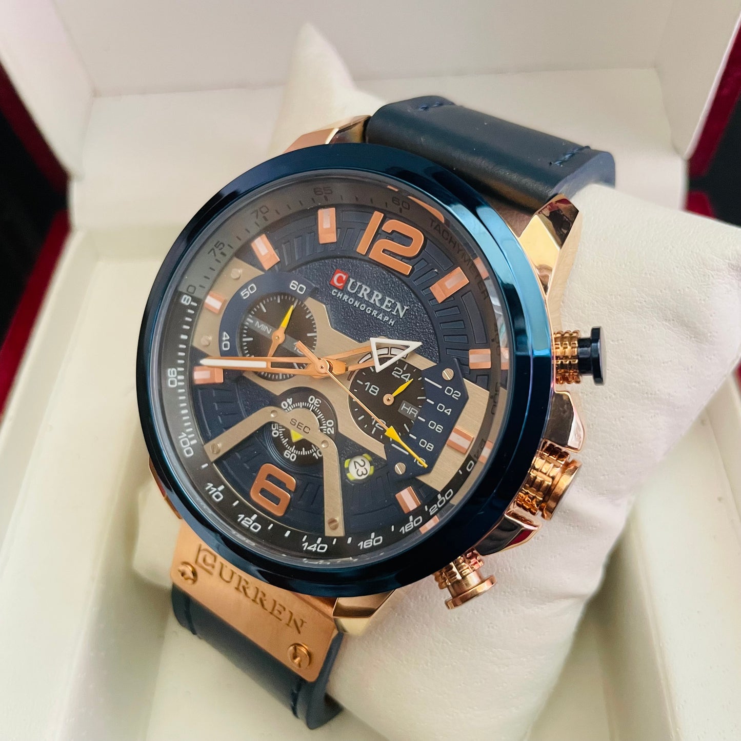 Curren Blue Golden Chronograph Working Watch